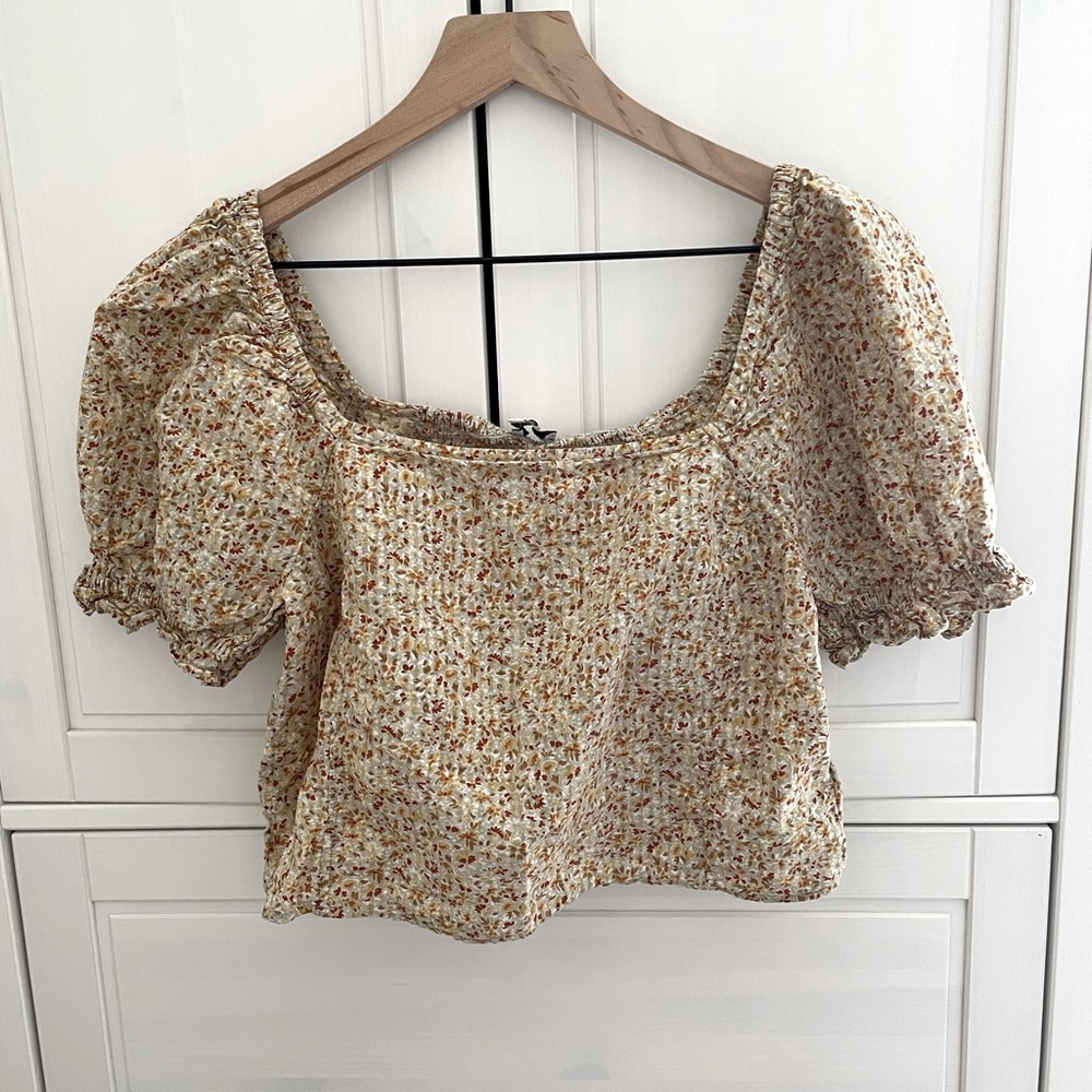 Madewell Sage Cottage Floral Crop Peasant Top